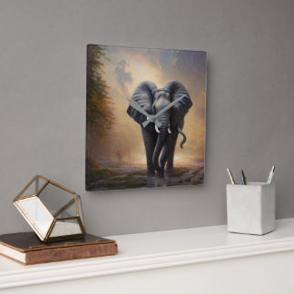 African Elephant-The King- Square Wall Clock