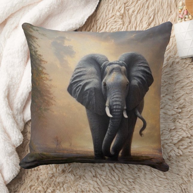 African Elephant-The King Throw Pillow (Blanket)