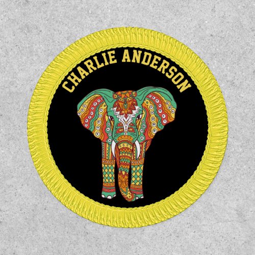 African Elephant Tribal Mandala Huichol Art Patch
