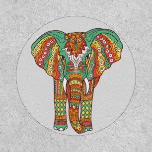 African Elephant Tribal Mandala Huichol Art Patch