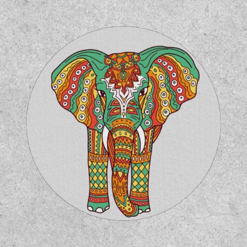 African Elephant Tribal Mandala Huichol Art Patch
