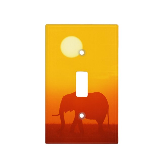 African elephant walking at sunset , Kenya Light Switch Cover (Front)