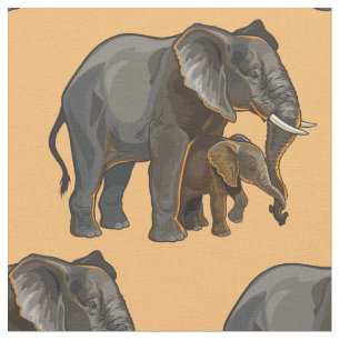African elephant with baby fabric
