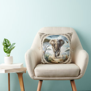 African Elephant With Pattern Version 2 Throw Pillow