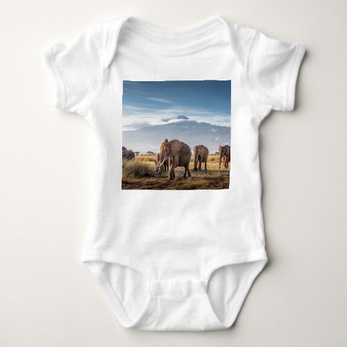 African Elephants Amboseli Walk Baby Bodysuit