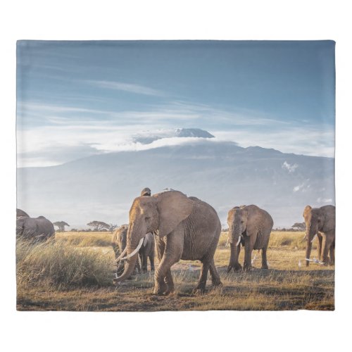 African Elephants Amboseli Walk Duvet Cover