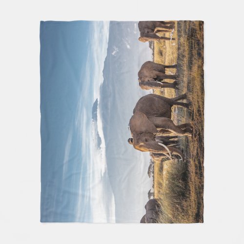 African Elephants Amboseli Walk Fleece Blanket