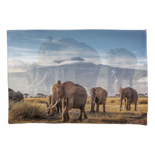 African Elephants Amboseli Walk Pillow Case