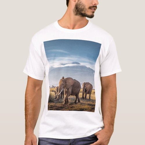 African Elephants Amboseli Walk T_Shirt