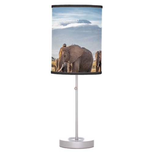 African Elephants Amboseli Walk Table Lamp