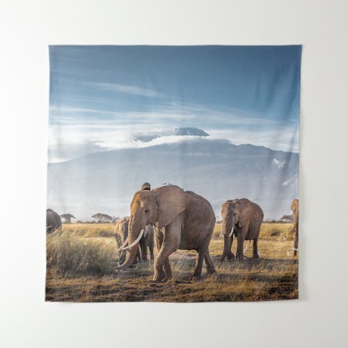 African Elephants Amboseli Walk Tapestry