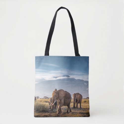 African Elephants Amboseli Walk Tote Bag