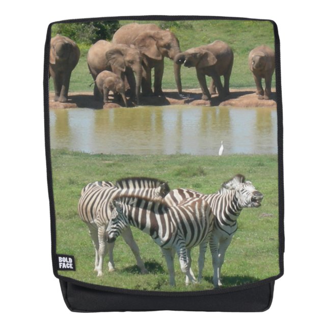 African Elephants and Zebras Adult Backpack (Front)