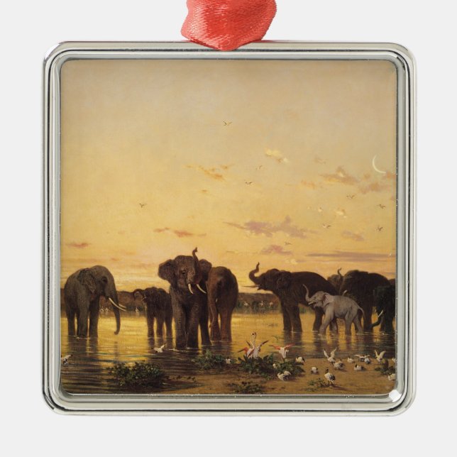 African Elephants Metal Ornament (Front)