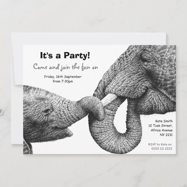 African Elephants Party Invitation (Front)
