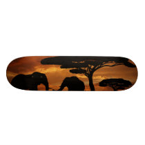 African elephants silhouettes in sunset skateboard deck African elephants silhouettes in sunset skateboard deck