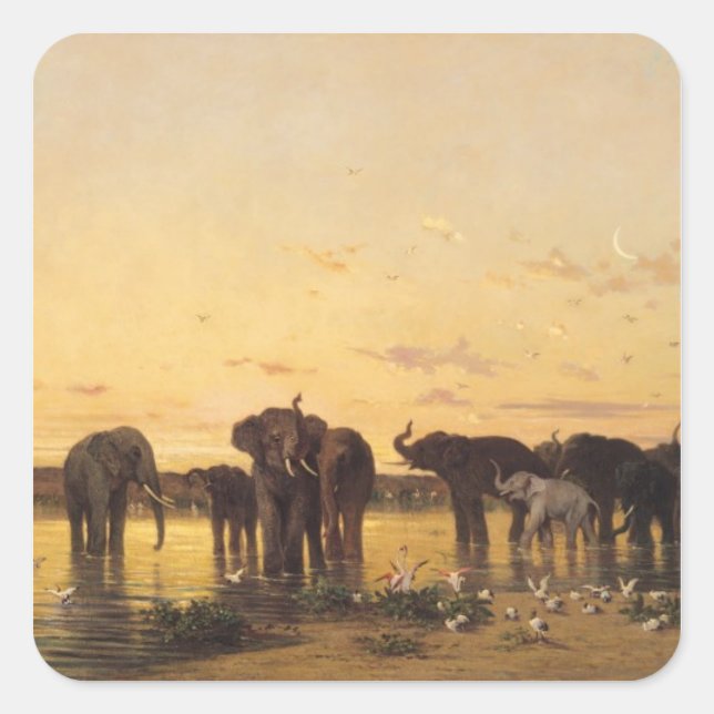 African Elephants Square Sticker (Front)