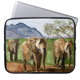 African Elephants Watercolor Painting Laptop Sleeve