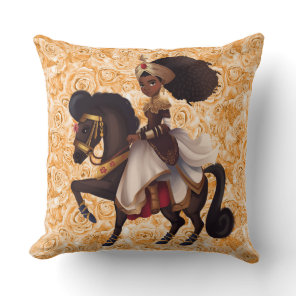 African Equestrian Princess Cotton Throw Pillow