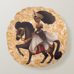African Equestrian Princess Round Cotton Pillow