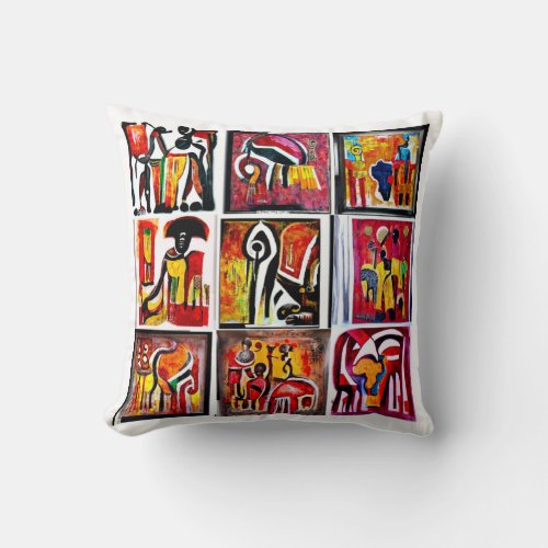 African Ethnic Art Abstract Painting Throw Pillow