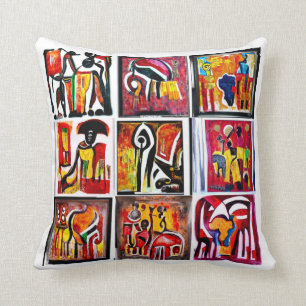 African Ethnic Art Abstract Painting Throw Pillow