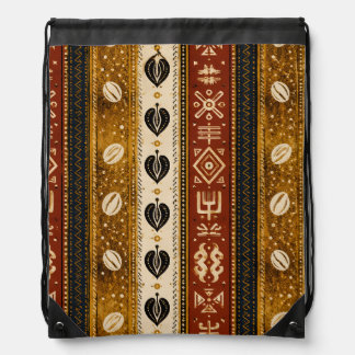 African Ethnic Cowrie Geometric Drawstring Bag
