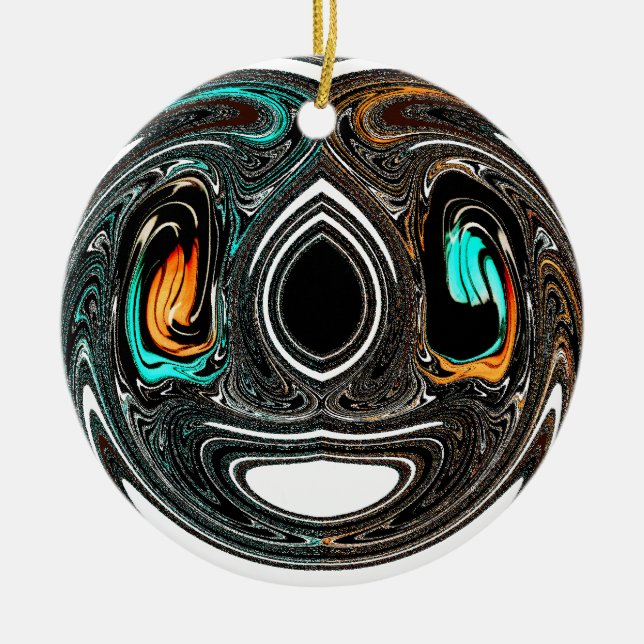 African Ethnic Doodle Zebra textured Art Print Ceramic Ornament (Front)