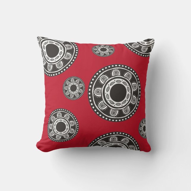 African Ethnic Geometric Black White On Red Throw Pillow (Front)