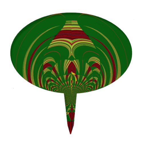 African Ethnic Green Floral Motif Pattern Design Cake Topper