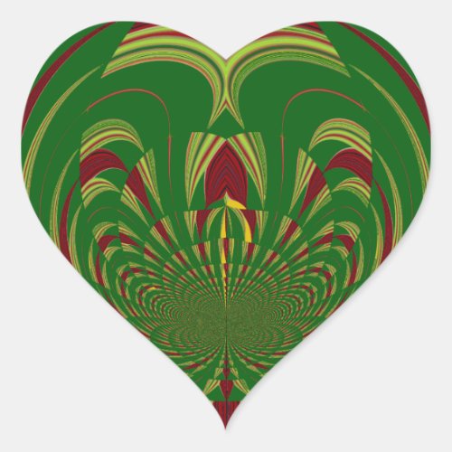 African Ethnic Green Floral Motif Pattern Design Heart Sticker