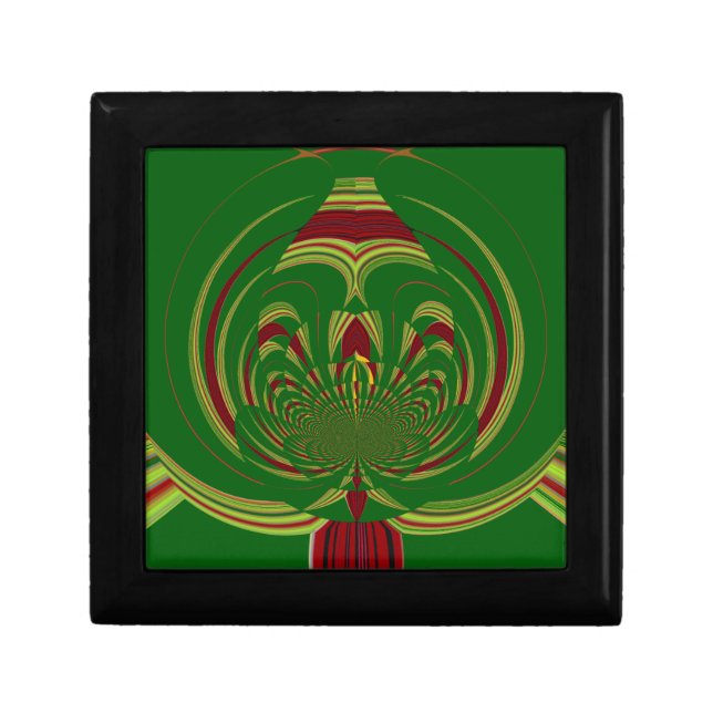 African Ethnic Green Floral Motif Pattern Design Keepsake Box (Front)