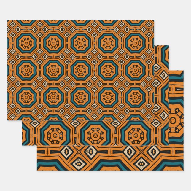 African Ethnic Inspired Pattern No10 Wrapping Paper Sheets (Set)