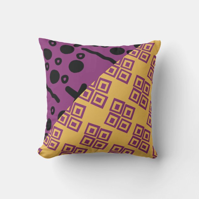 African Ethnic Orange Purple Pattern Mix Throw Pillow (Front)