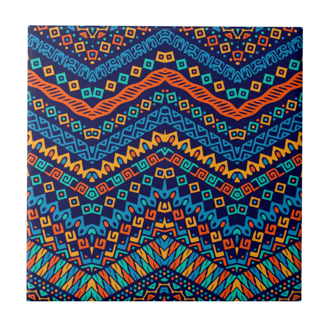 African ethnic pattern funky colors ceramic tile | Zazzle