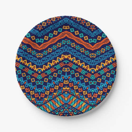 African ethnic pattern funky colors paper plates