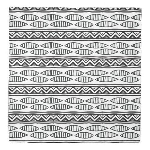 African Ethnic Pattern Monogram Black And White Duvet Cover