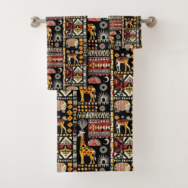African ethnic traditional ornament, tribal patter bath towel set (Insitu)
