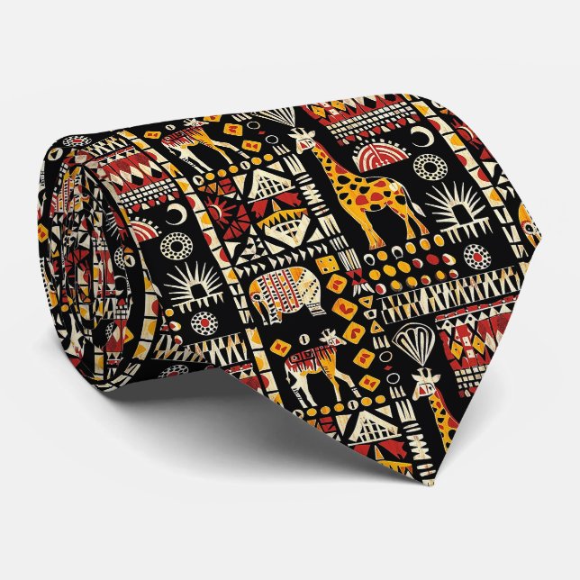 African ethnic traditional ornament, tribal patter neck tie (Rolled)
