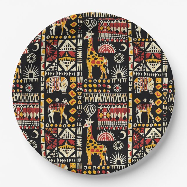 African ethnic traditional ornament, tribal patter paper plates (Front)