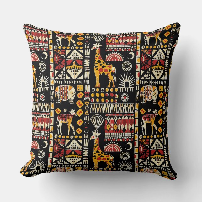 African ethnic traditional ornament, tribal patter throw pillow (Front)