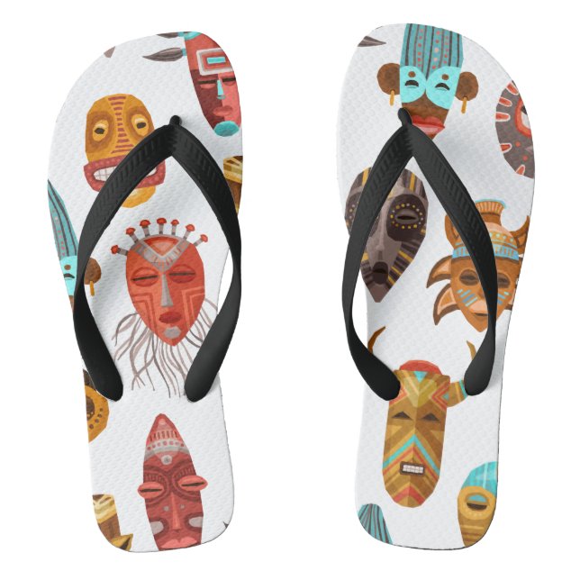 African Ethnic Tribal Masks Seamless Pattern  Flip Flops (Footbed)