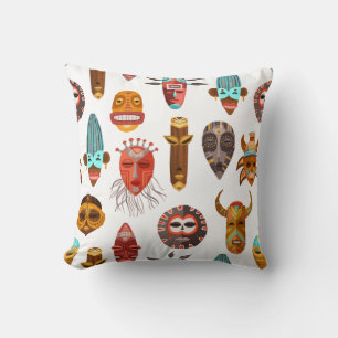 African Ethnic Tribal Masks Throw Pillow