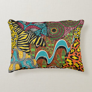 African Fabric: Wild Animal Patchwork. Accent Pillow