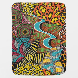 African Fabric: Wild Animal Patchwork. Baby Blanket