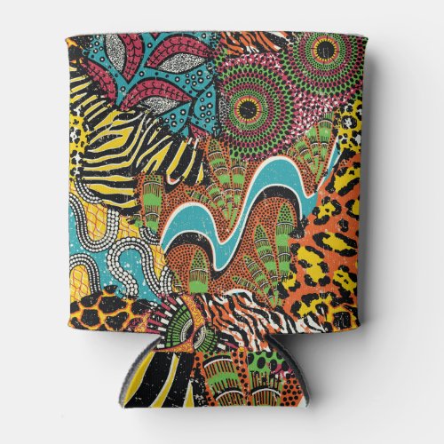 African Fabric Wild Animal Patchwork Can Cooler