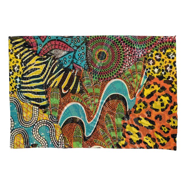 African Fabric: Wild Animal Patchwork. Pillow Case (Front)