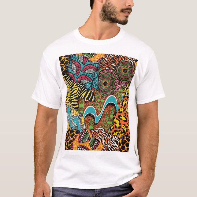 African Fabric: Wild Animal Patchwork. T-Shirt (Front)