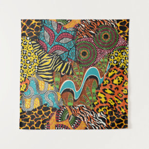 African Fabric: Wild Animal Patchwork. Tapestry