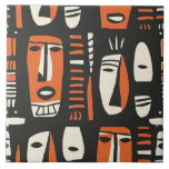 African Faces Orange, Black Ceramic Tile<br><div class="desc">Ceramic tile with African faces in orange and black</div>